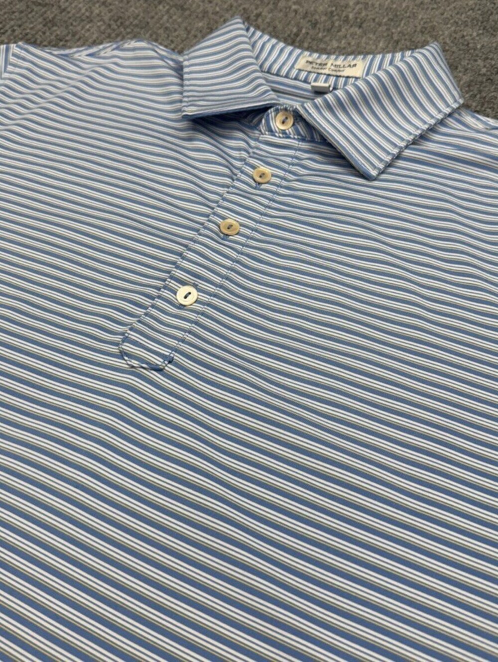 Peter Millar Summer Comfort Polo Shirt Mens M Blue White Yellow Striped Golf